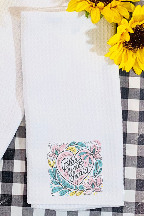 Blooming Bless Your Heart Waffle Kitchen Towel