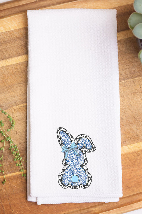 Blue Bunny Chinoiserie Waffle Kitchen Towel
