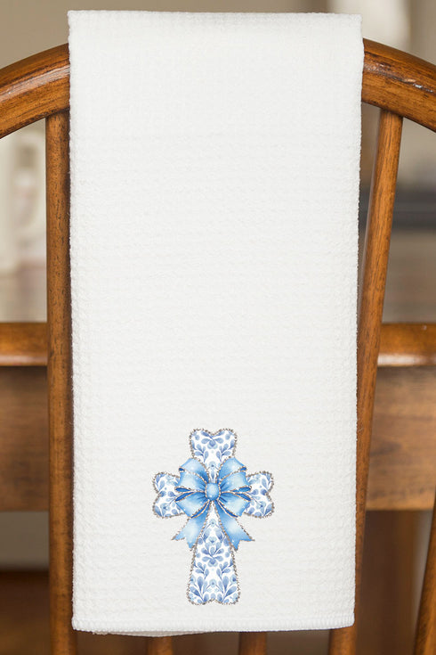 Blue Chinoiserie Cross Waffle Kitchen Towel
