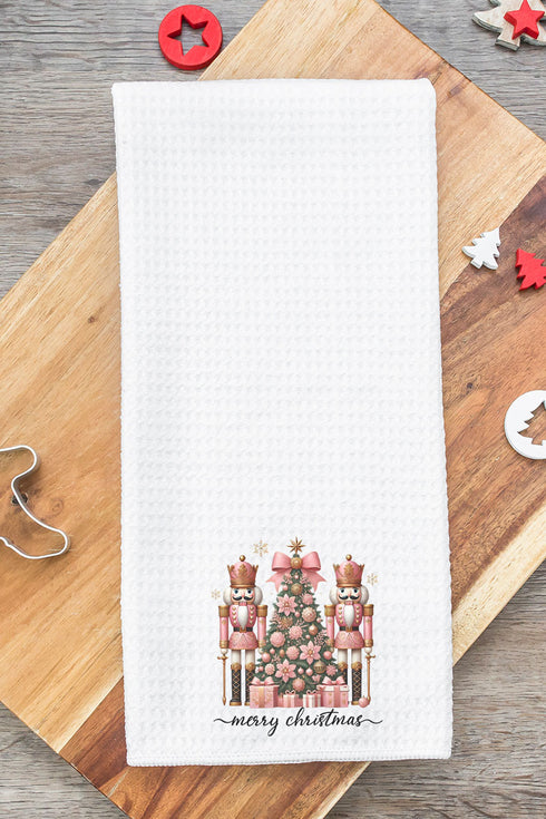 Blush Nutcracker Merry Christmas Waffle Kitchen Towel
