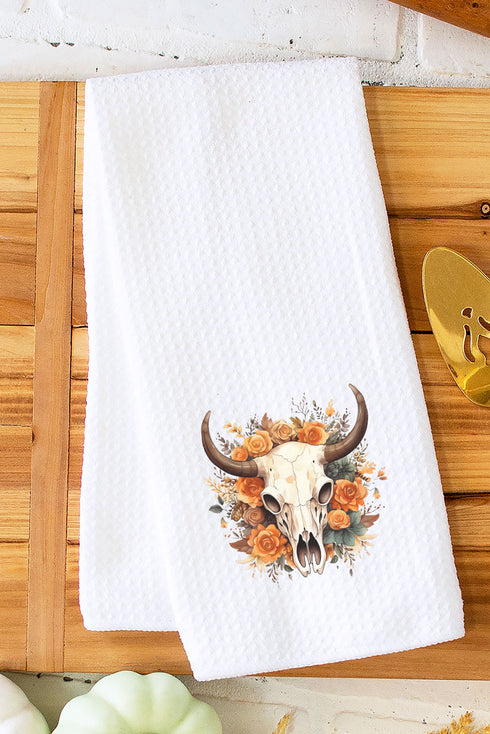 Boho Autumn Steer Waffle Kitchen Towel