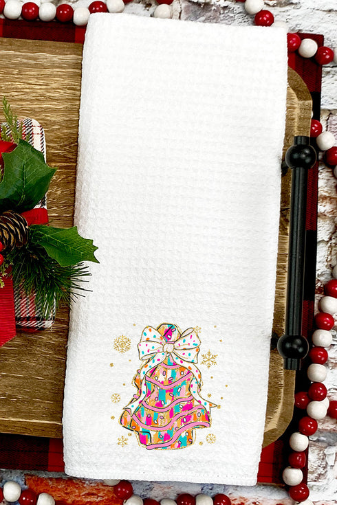 Brushed Colorful Christmas Tree Cake Waffle Kitchen Towel
