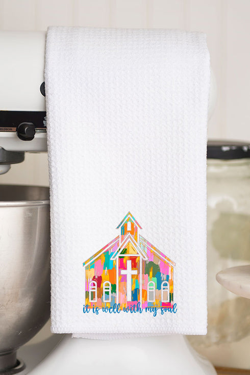 Brushed Colorful It Is Well With My Soul Waffle Kitchen Towel