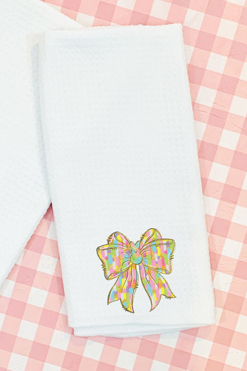 Brushed Peep Coquette Bow Waffle Kitchen Towel