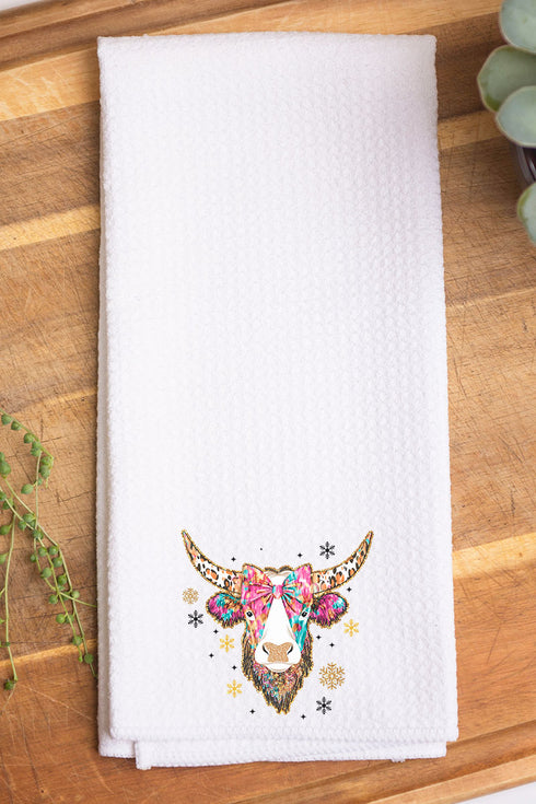 Brush Stroke Highland Cow Waffle Kitchen Towel