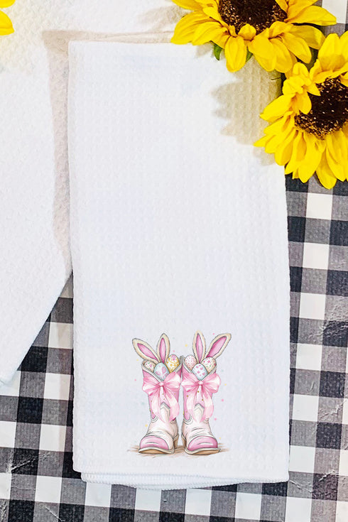 Bunny Bow Boots Waffle Kitchen Towel
