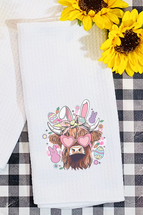 Bunny Hoppin' Highland Cow Waffle Kitchen Towel
