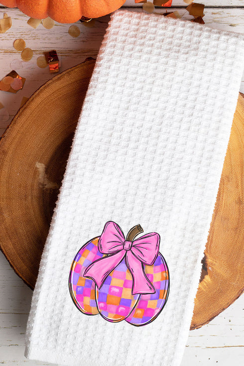 Checkered Charm Pumpkin Waffle Kitchen Towel