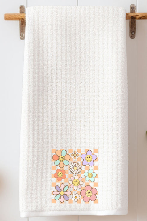 Checkered Happy Florals Waffle Kitchen Towel