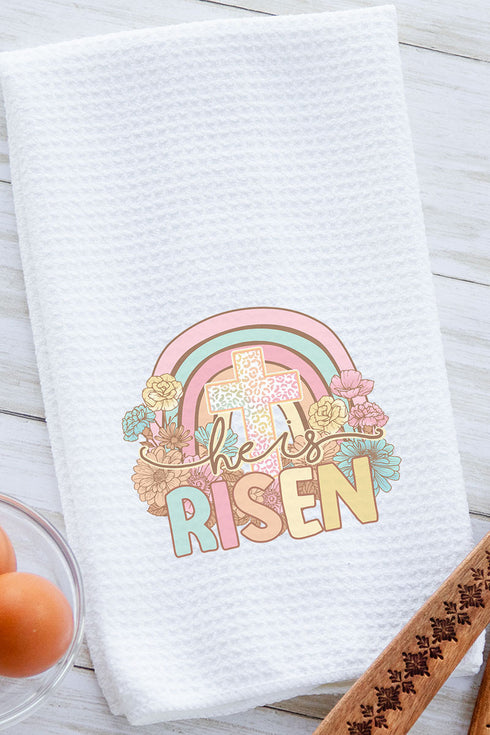 Cheetah Cross He Is Risen Waffle Kitchen Towel