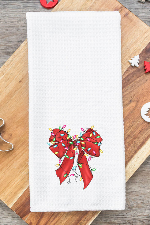 Christmas Lights Coquette Bow Waffle Kitchen Towel