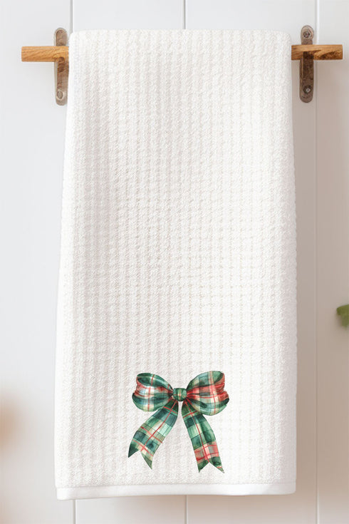Christmas Plaid Coquette Bow Waffle Kitchen Towel
