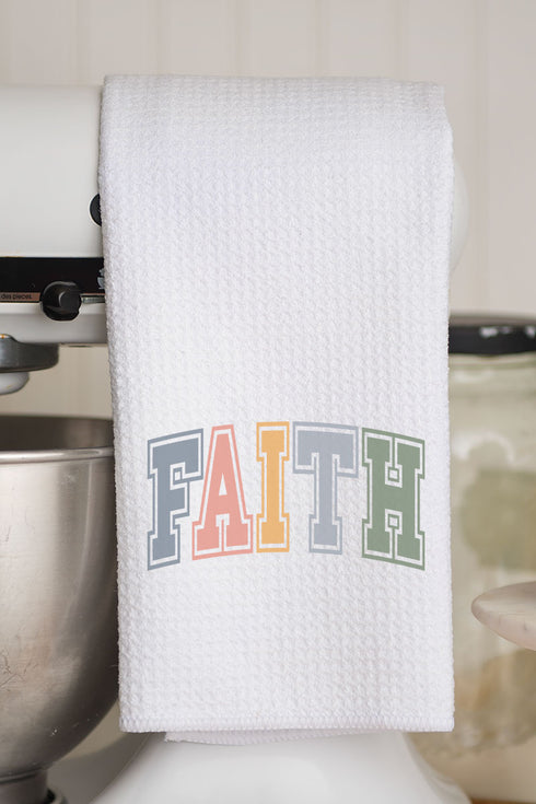 Colorful Arched Faith Waffle Kitchen Towel