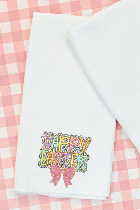 Colorful Happy Easter Bow Waffle Kitchen Towel