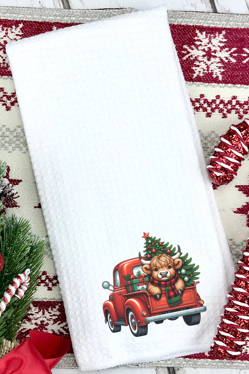 Cowbell Truck Christmas Waffle Kitchen Towel