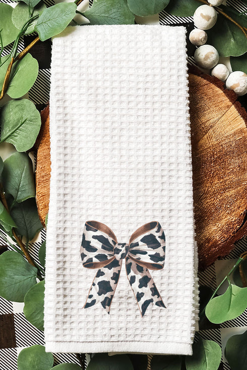 Cow Print Coquette Bow Waffle Kitchen Towel
