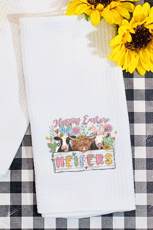 Cows Happy Easter Heifers Waffle Kitchen Towel