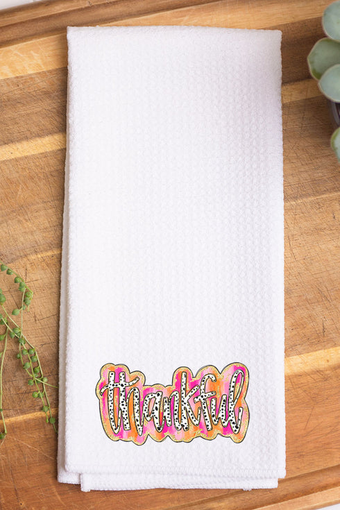 Dalmatian Dots Thankful Waffle Kitchen Towel