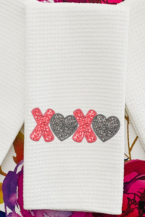 Doodle XOXO Faux Sequin Transfer Waffle Kitchen Towel