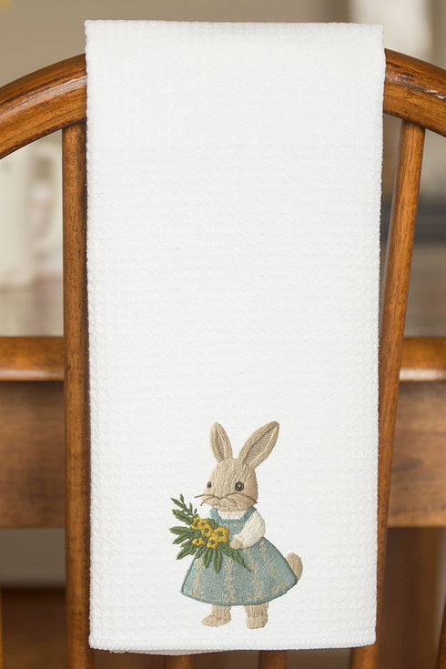 Faux Embroidery Vintage Bunny Waffle Kitchen Towel
