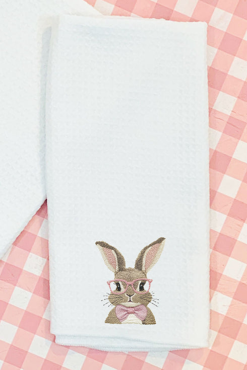 Faux Embroidery Easter Bunny Waffle Kitchen Towel