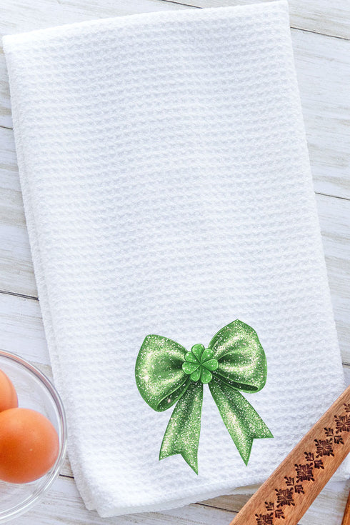 Faux Glitter Clover Coquette Waffle Kitchen Towel
