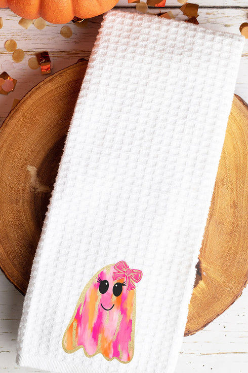 Faux Glitter Girly Ghost Waffle Kitchen Towel