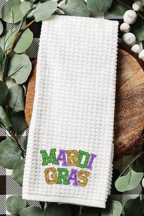 Faux Glitter Mardi Gras Waffle Kitchen Towel