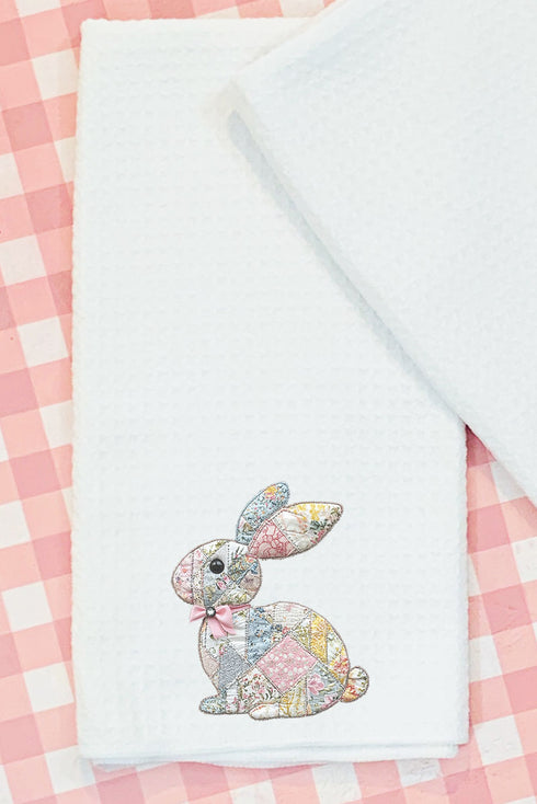 Faux Quilted Bunny Waffle Kitchen Towel