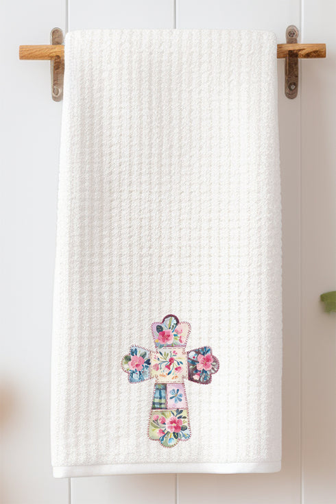 Faux Quilted Cross Waffle Kitchen Towel