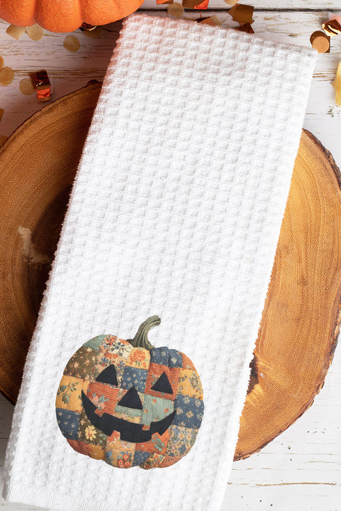 Faux Quilted Pumpkin Waffle Kitchen Towel