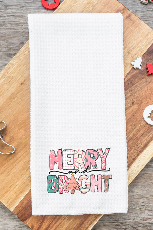 Festive Merry and Bright Waffle Kitchen Towel