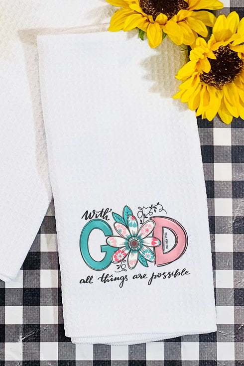 Floral With God Waffle Kitchen Towel