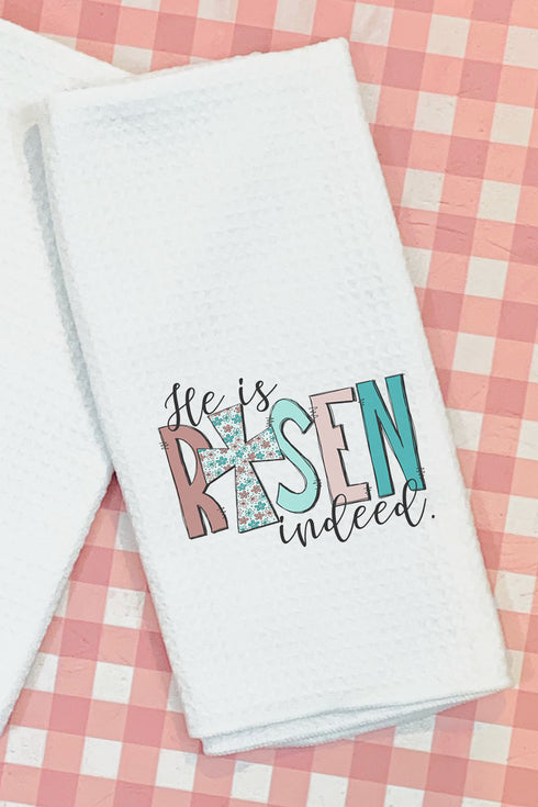 Floral He Is Risen Indeed Waffle Kitchen Towel