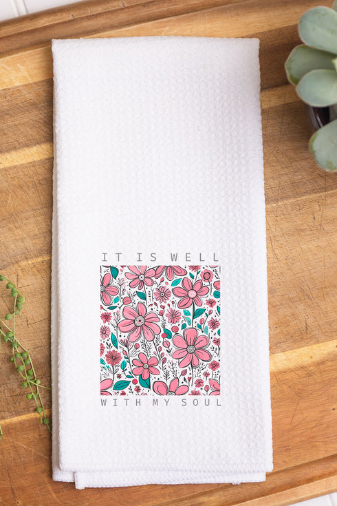 Floral Well With My Soul Waffle Kitchen Towel