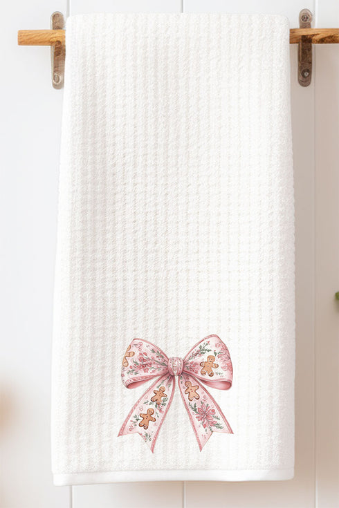 Gingerbread Coquette Bow Waffle Kitchen Towel