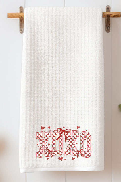 Girlie Red XOXO Waffle Kitchen Towel