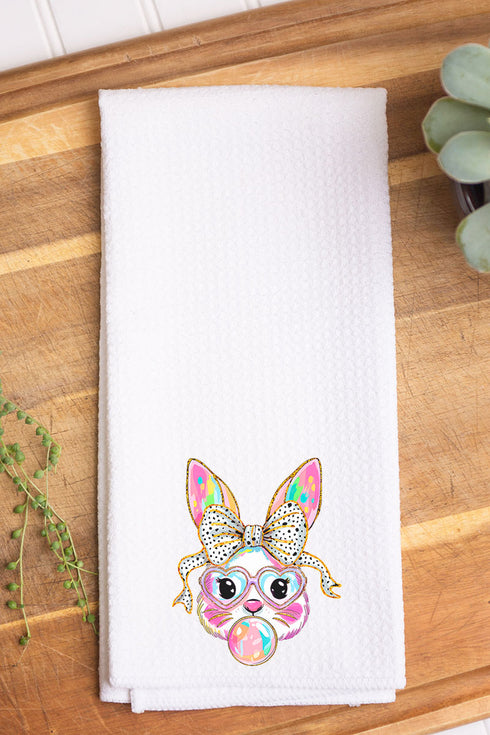 Glitzy Brushed Bunny Waffle Kitchen Towel