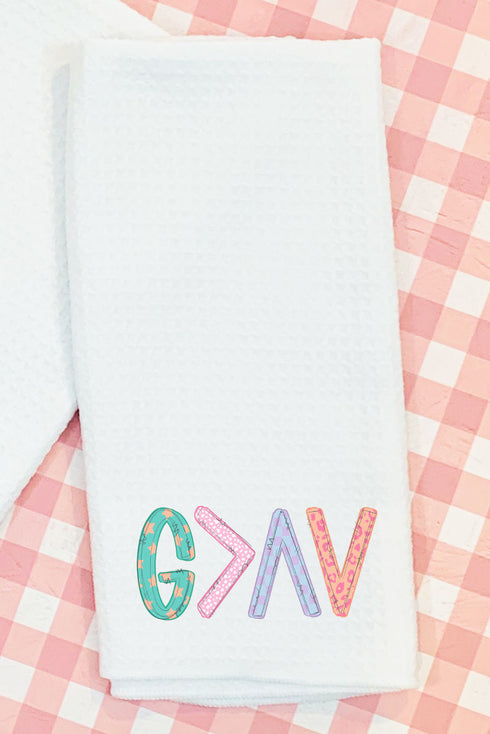 God Is Greater Waffle Kitchen Towel