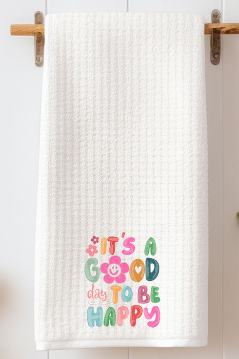 Good Day To Be Happy Waffle Kitchen Towel