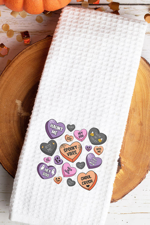 Halloween Candy Hearts Waffle Kitchen Towel