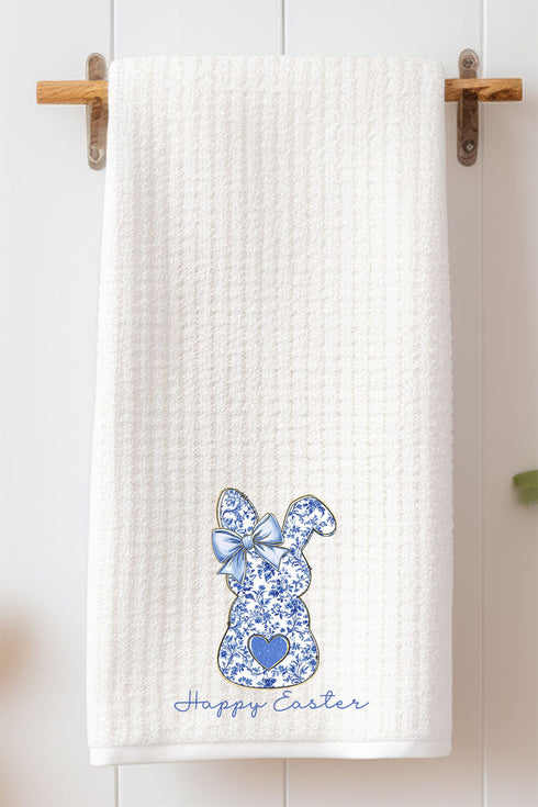 Happy Easter Chinoiserie Bunny Waffle Kitchen Towel
