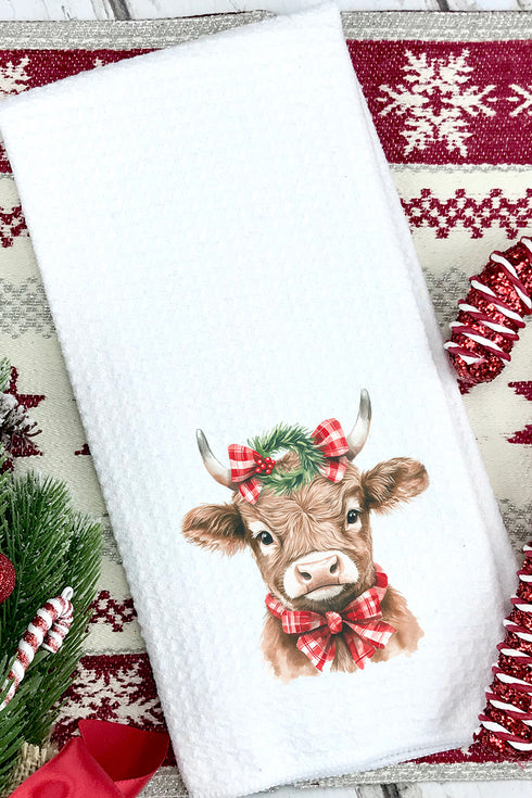 Happy Heifers Christmas Waffle Kitchen Towel