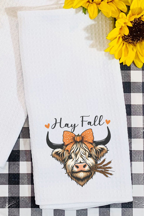Hay Fall Cow Waffle Kitchen Towel