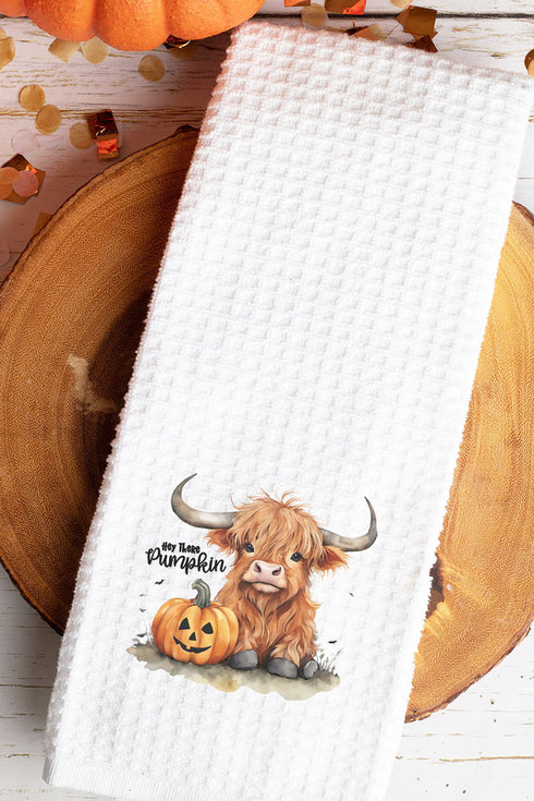 Hey There Pumpkin Highland Cow Waffle Kitchen Towel