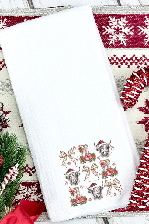 Highland Holidays Waffle Kitchen Towel