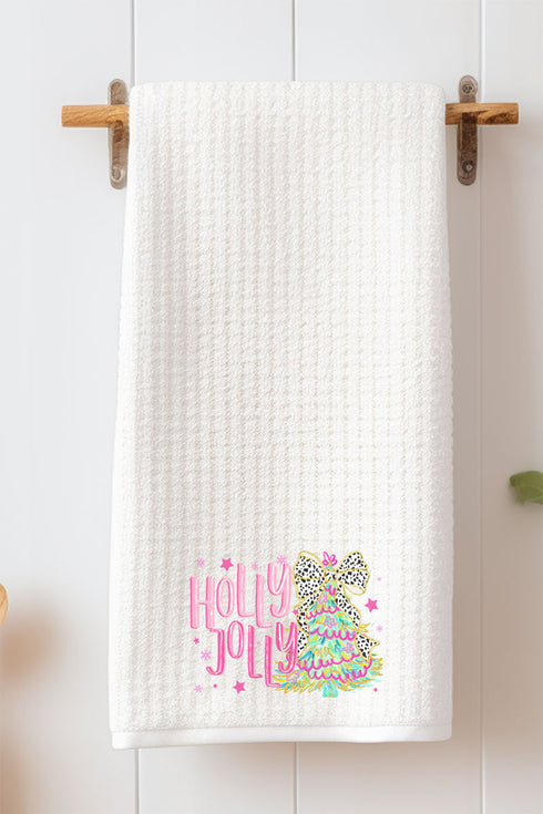 Holly Jolly Christmas Tree Waffle Kitchen Towel