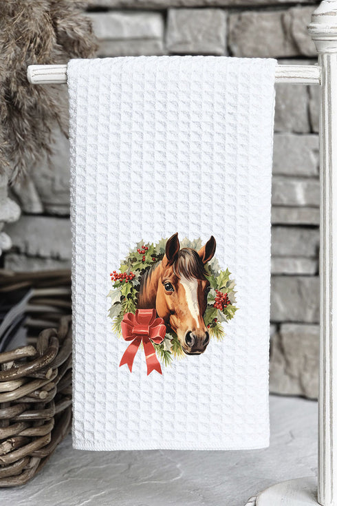 Horse Christmas On the Farm Waffle Kitchen Towel