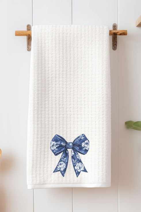 Imperial Blue Chinoiserie Bow Waffle Kitchen Towel