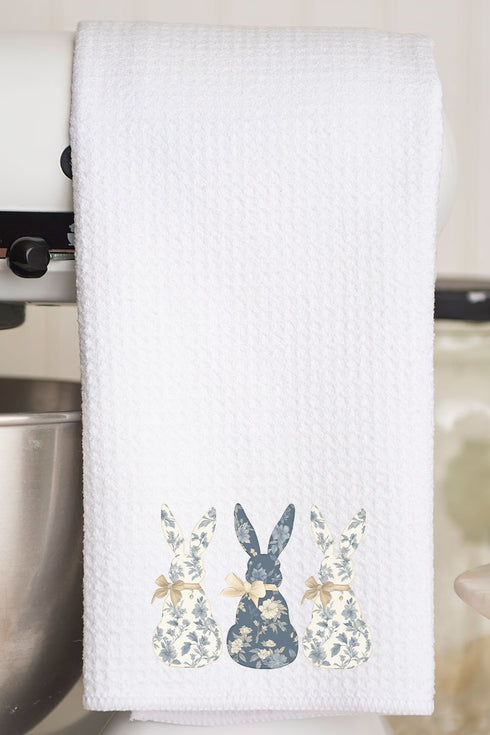 Indigo Bunny Trio Waffle Kitchen Towel